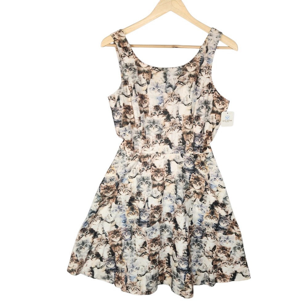 Retrolicious Cat Dress Medium Multicolor Kitten Print Sleeveless Fit Flare NWT